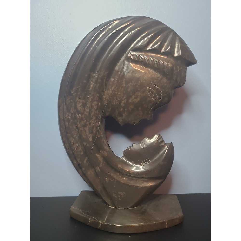 Mother Holding Child‎ Black Marble Sculpture 11" H